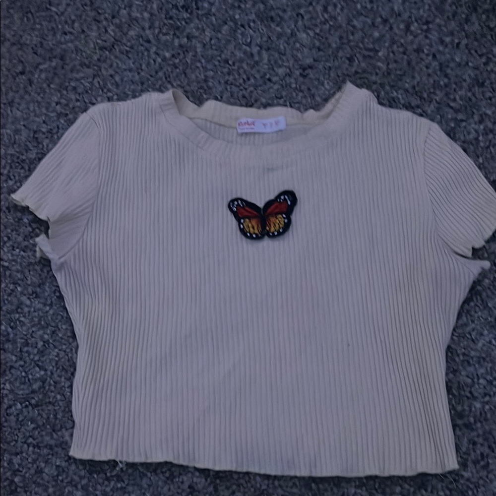 Ribbed Crop Top with Butterfly Patch